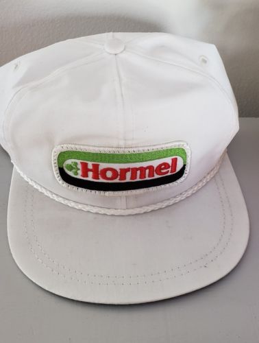 Vintage HORMEL Mesh Snapback Trucker Hat Patch K BRAND Made In USA white