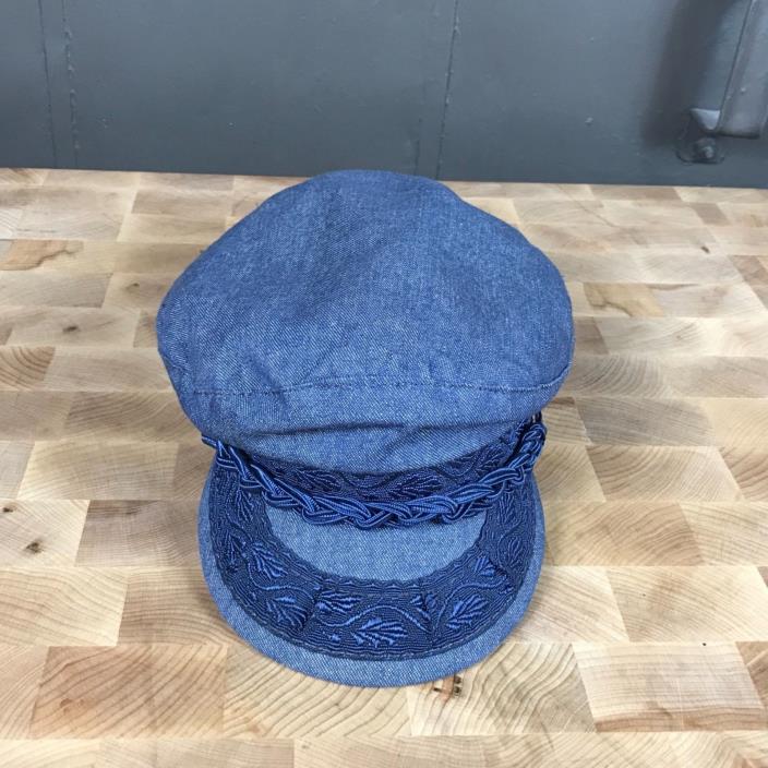 Vintage Blue Cotton Chambray Greek Fisherman’s Hat Cap Sz 7 1/8 Made in Greece