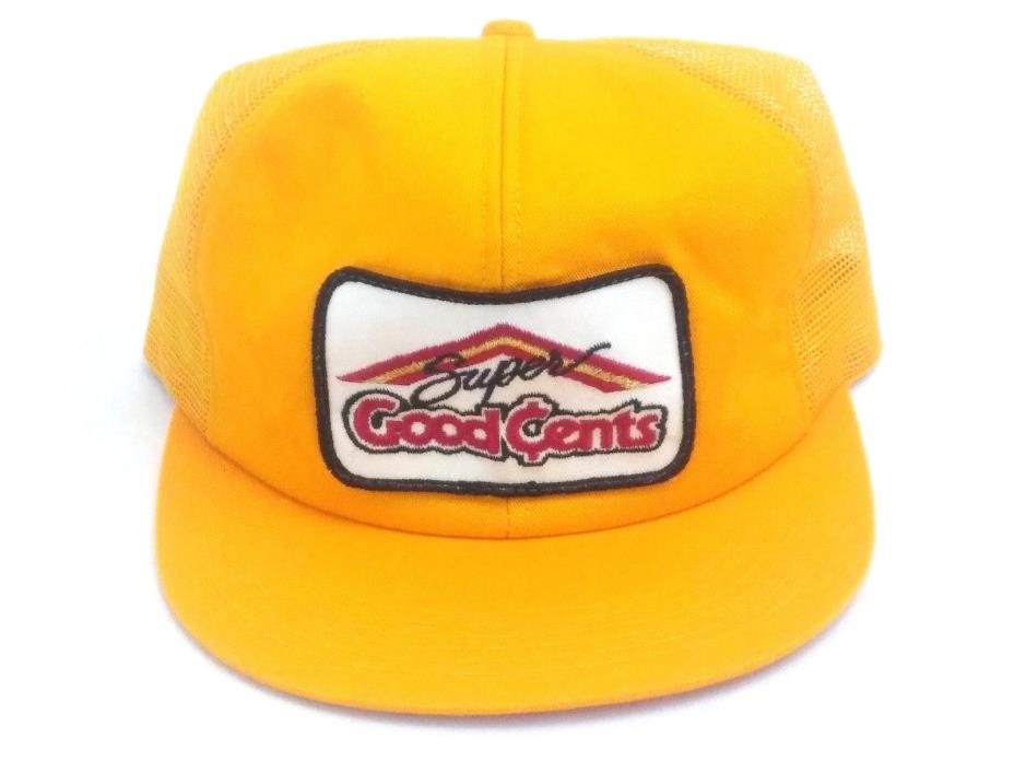 Vintage Super Good Cents Snapback Trucker Hat Mesh Cap Adj Yellow Clean
