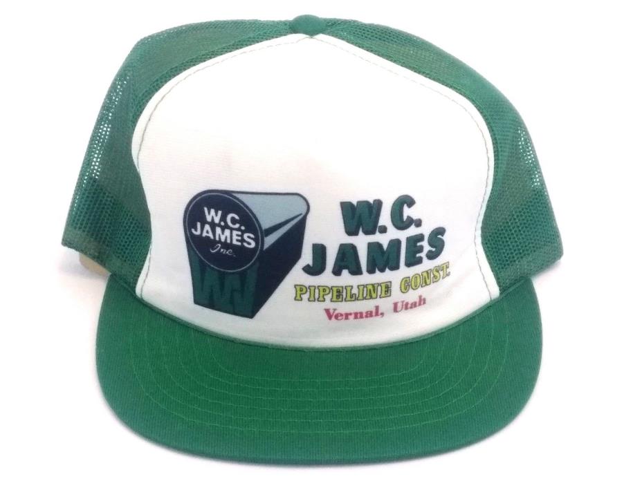 Vintage W C James Pipeline Const Vernal Utah Green Snapback Trucker Hat Cap