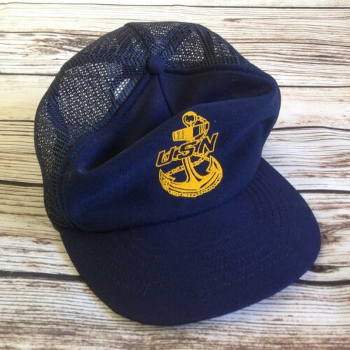 Vintage USN United States Navy Blue Trucker Cap Hat Adjustable Snapback OSFA
