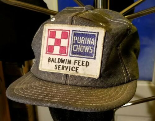 Vintage PURINA CHOWS Hat~Feed~Snap Back~Large Patch~Denim~Trucker~Made in USA