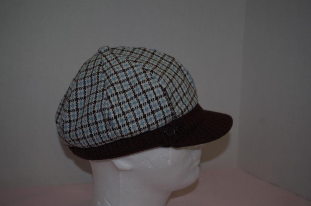 Vintage  Womens Hat Houndstooth Cabbie Cabby Knit type Bill with 2 buttons