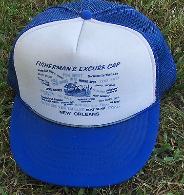 Truckers Fishing Hat, Trucker Cap, Fishing Cap, Vintage, Blue White, Adjustable