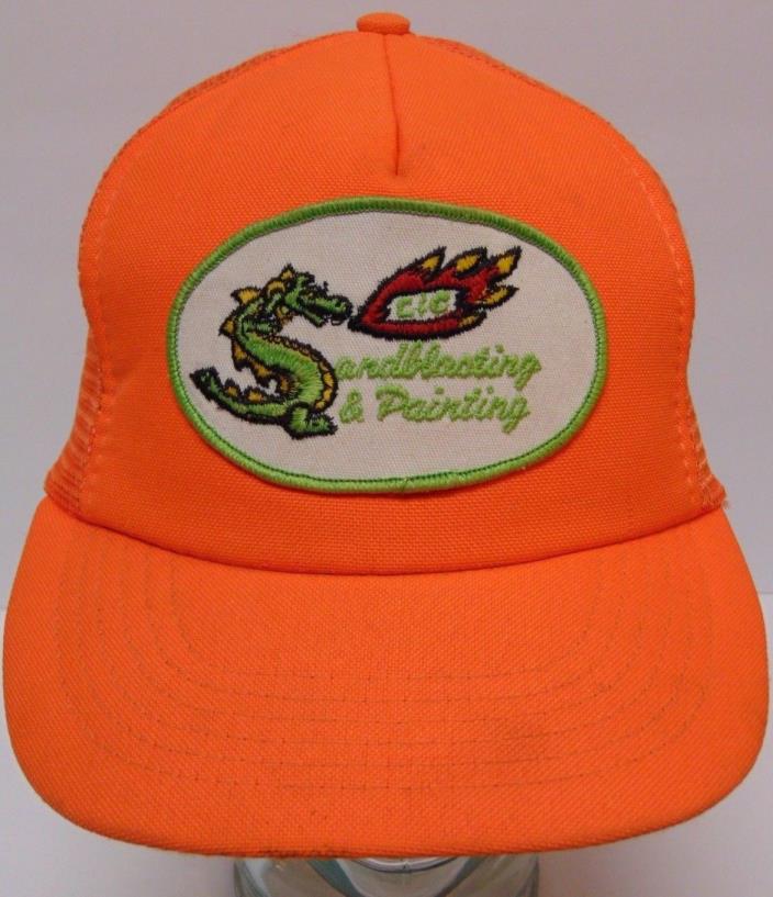 Vintage 1980s C&C SANDBLASTING PAINTING DRAGON PATCH SNAPBACK TRUCKER HAT CAP