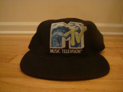 VTG MTV snapback hat cap retro 90s 80s Blue Wave logo Black Music Television