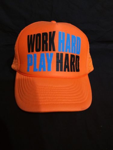 Work Hard Play Hard Orange Comfy Foam Front Cool Vent Mesh Snapback Cap Hat Adj.