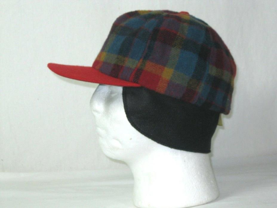 Vintage Multi color Plaid Wool Hunting Hat Cap Ear Flaps  USA Men M Thinsulate
