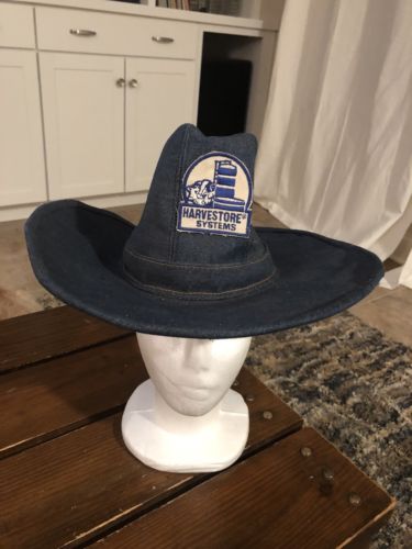 Vtg Harvestore Systems Silo Denim Cowboy Hat Cap Union Made United Hatters Rare