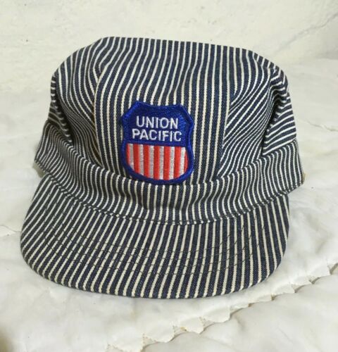Vintage Union Pacific Railroad Denim Striped CHILDRENS USA SnapBack Hat Cap