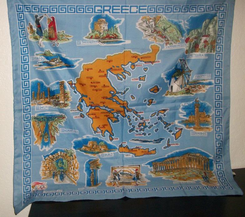 Vintage souvenir scarf from GREECE made in India by RIMA 100% polyester