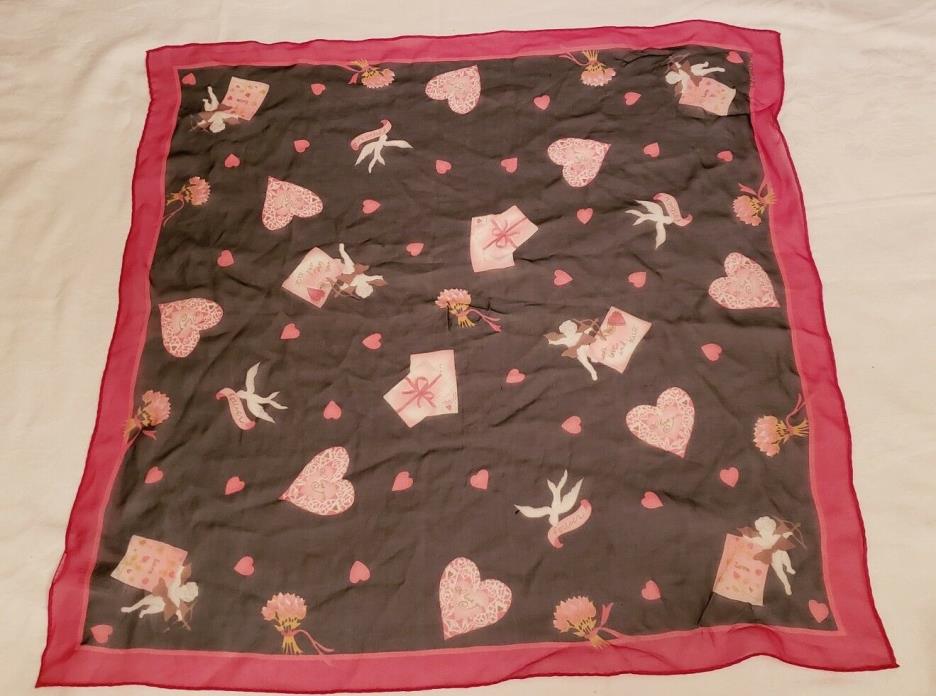 Vintage Liz Claiborne 100% Silk Scarf  Flowers Cupids Hearts Made in Korea