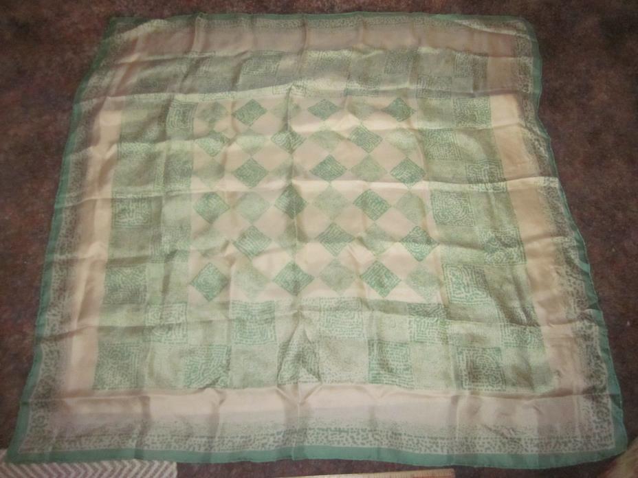 Vintage Echo Womans Scarf  30 X 30 Inches Tan & Green Color Older