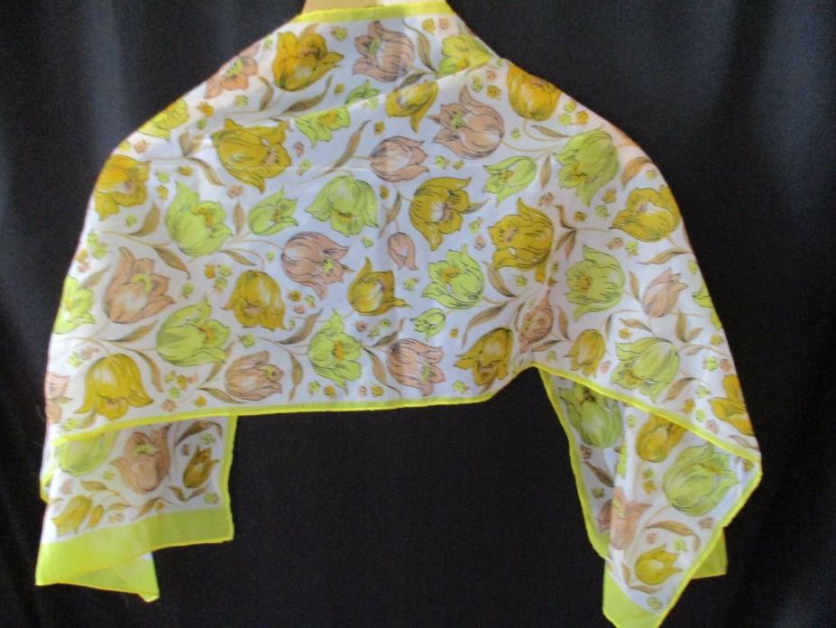 Vintage Scarf Glentex Japan Semi sheer Floral yellow hair neck accessories 13X44