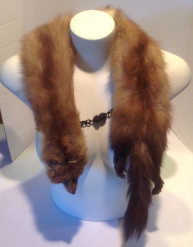 Vintage 1940's-50's Mink Stole Collar 2 Full Pelts With Crochet Snaps