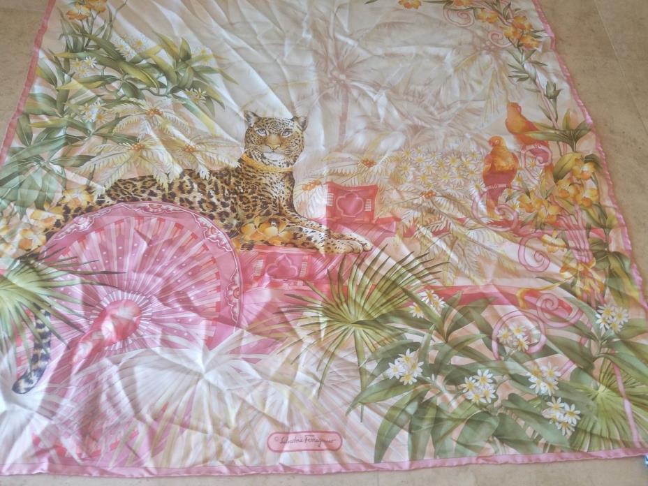 Vintage Salvatore Ferragamo 100% SILK SCARF EXOTIC PANTHER & FLOWERS SO FABULOUS