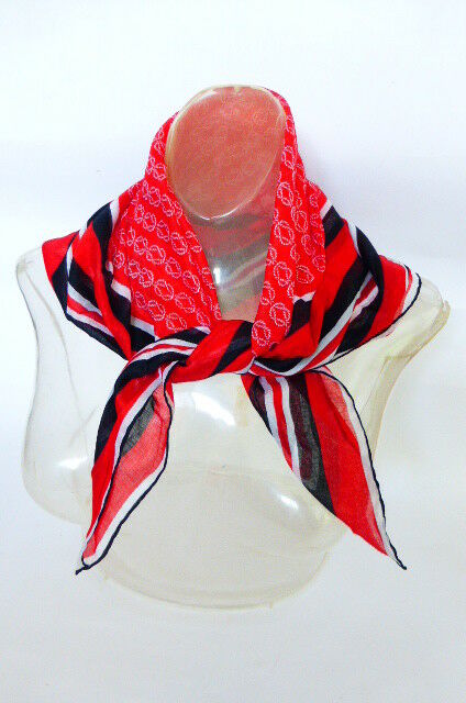 VTG 70s Cotton Scarf Daniel La Foret ITALY Nautical Stripes & Rope Knots Unused