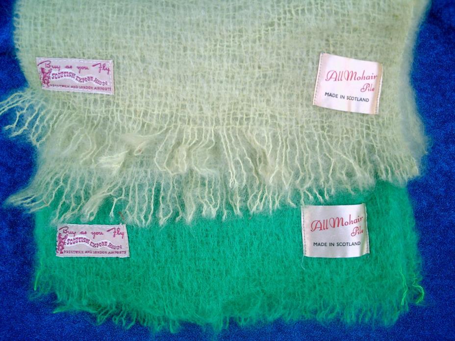 VTG All Mohair Pile Made In Scotland Fringed Green Scarves Scottish Export House