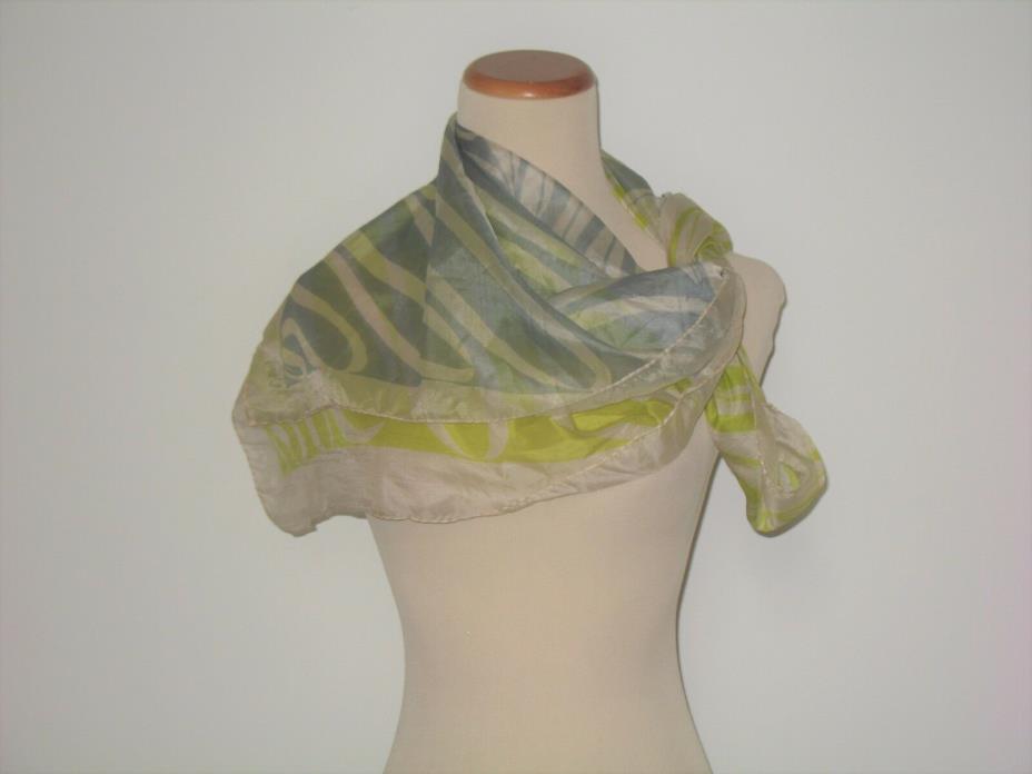 Vintage Vera Neumann Silk Animal Abstract Print Scarf Chartreuse & Grey 36” x34