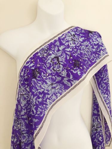 Vtg CACHAREL 100% Silk Scarf France Purple Violet Ivory Floral Long EUC 8.5x68”