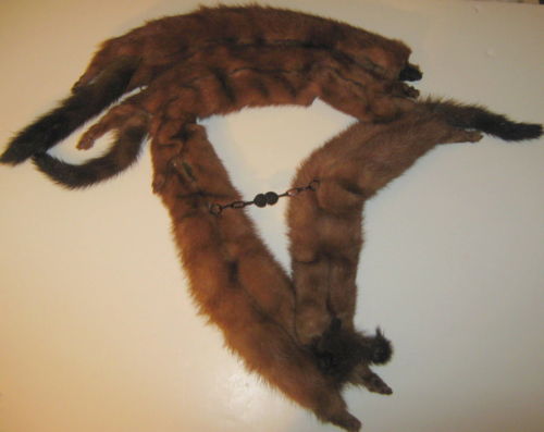 Vintage Genuine 4 Pelt Full Body Brn Mink Fur Stole Wrap Collar Head Feet Clasp