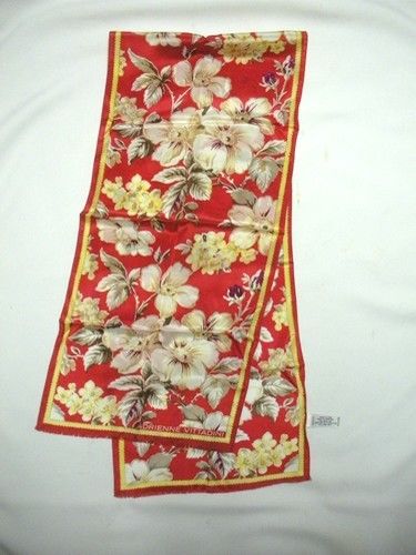 ADRIENNE VITTADINI 100% Silk Scarf 11 ½ x 53 Mint Red Apple Blossom Flowers Vntg