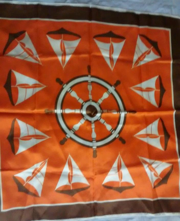 Rain Scarf Vintage Nautical Sailboats Captains Ship Wheel Orange Square 26
