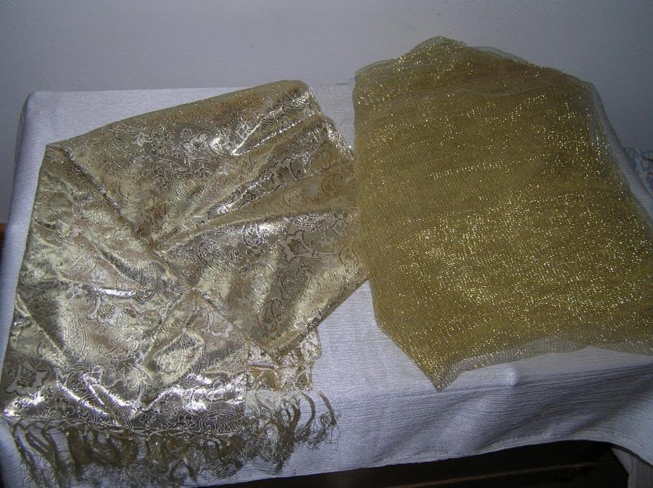 Lot of Voguemont Made in Japan Gold Lame Paisley Rayon Neck Dresser Scarf & Mesh