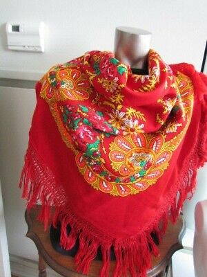 New Scarf Paisley Floral Vintage Ethnic Print Shawl Craft Red Green Yellow Roses