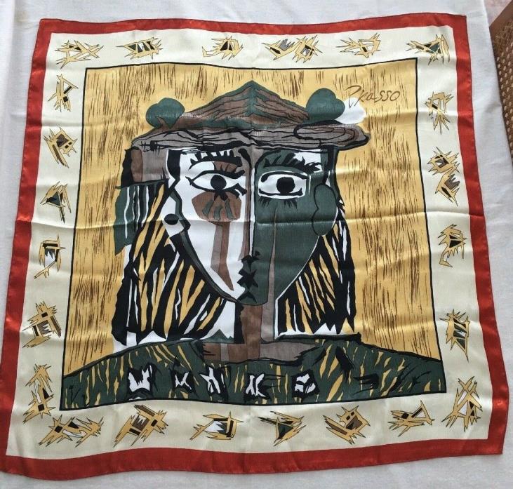 Vintage PICASSO Scarf Analytic Cubism Abstract Woman Portrait Damask Large