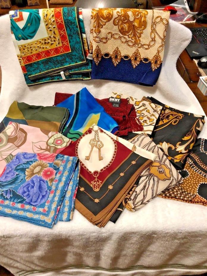 Lot of 12 vintage silk scarves from private collection