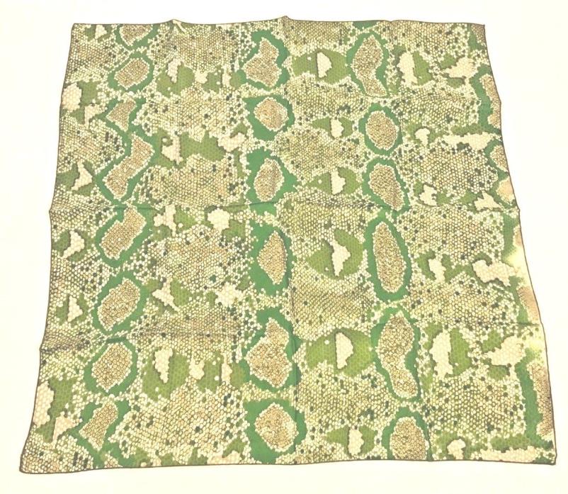 Vintage Silk Scarf 1960's 1970's Green Print Square Gold Olive 22