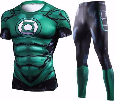 New Green Lantern Compression T Shirt Set Men Crossfit Brand Tracksuit