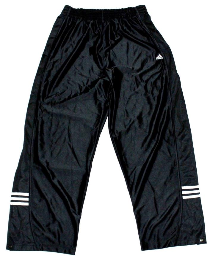 Adidas Mens L Solid Black Pull On Breakaway Side Snap Athletic Sweatpants