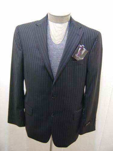 Kenneth Roberts Mens 100% Wool Sport Coat Blazer Jacket Black Pinstripe 40S $325