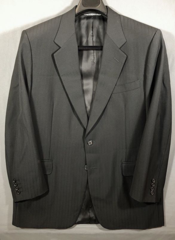 LANVIN by CANALI Black Striped SUIT Jacket Pants 52 EUR-42R 35x28.75