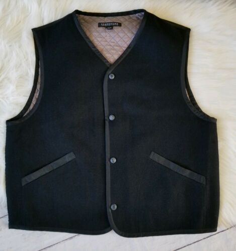 Men Sz Medium Black Wool Quilt Button Snap Lightwieght Urban Career Office Dress