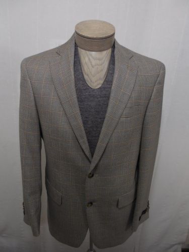 Hart Schaffner Marx Mens 100% Wool Coat Blazer Brown Tan Houndstooth 38R $695