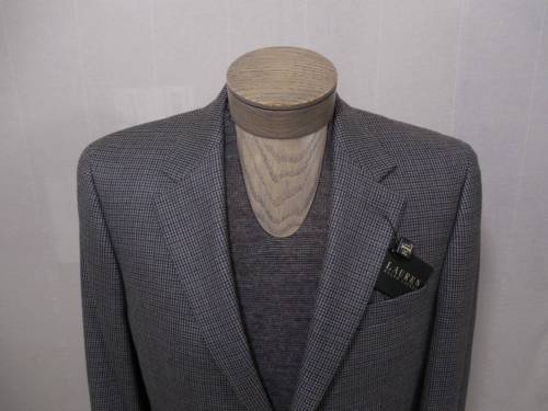 Lauren Ralph Lauren Mens Wool Silk Coat Jacket Houndstooth Gray Brown 40R $325