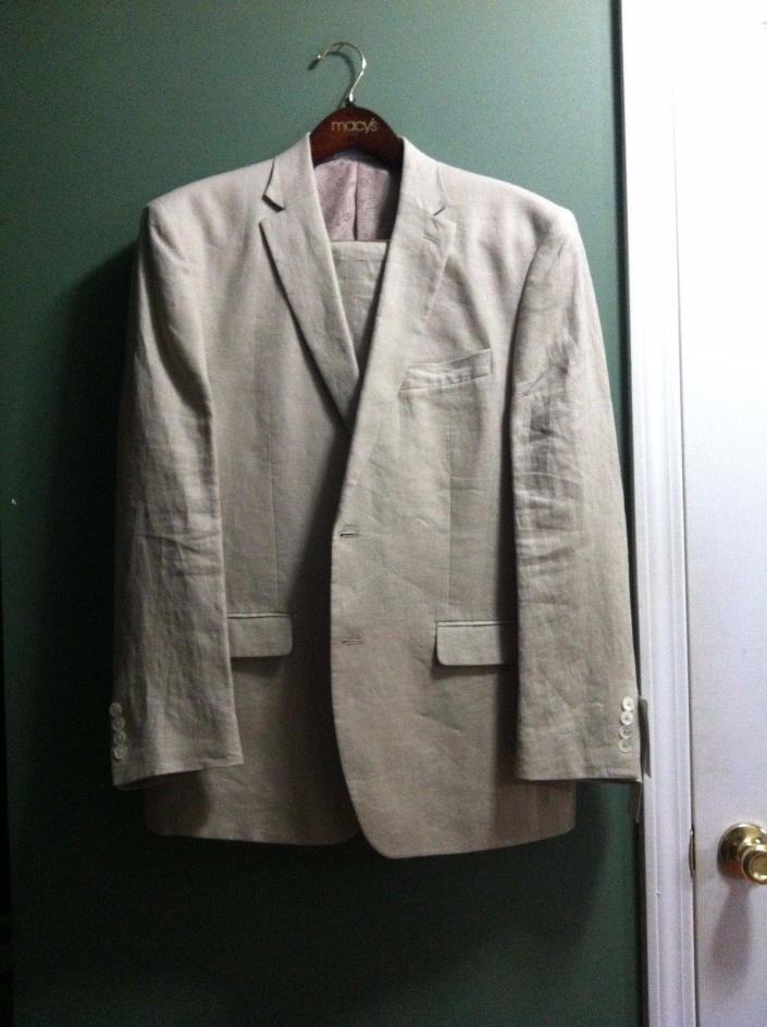 RALPH LAUREN MENS NEW TAN 100%LINEN 2PC SUIT JACKET SIZE:41REG  PANTS SIZE:36/29