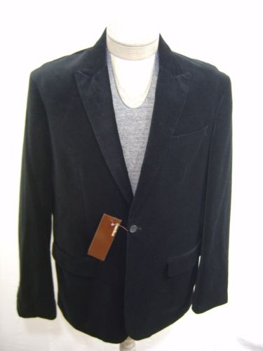 Perry Ellis Mens 100% Cotton Velvet Sport Coat Blazer Peak Lapel Black 40R $150