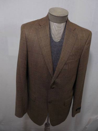Hart Schaffner Marx Mens Wool Silk Coat Blazer Brown Windowpane Plaid 41L $550