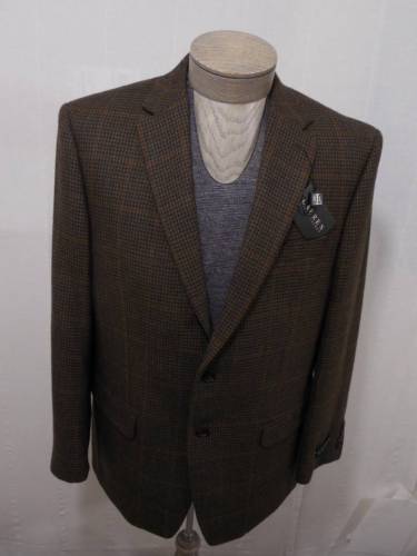 Lauren Ralph Lauren Mens Wool Coat Jacket Houndstooth Olive Green Brown 42L $325