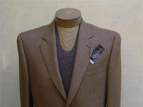 Chaps Mens Wool Silk Sport Coat Blazer Houndstooth Khaki Brown Black 42R $225