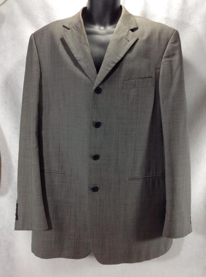 Mens Suit Coat 44L Jacket Blazer 100% Wool Lined Gray 4 Button Polyester MAURO
