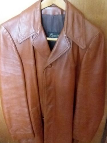 Leather Car Coat Mens Nice Heavy Brown Medium Excellent