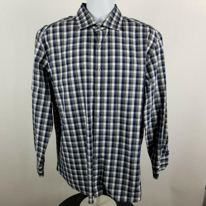 Todd Snyder Melange Yarn Mens Blue Gray Check L/S Dress Button Shirt 17.5 32/33