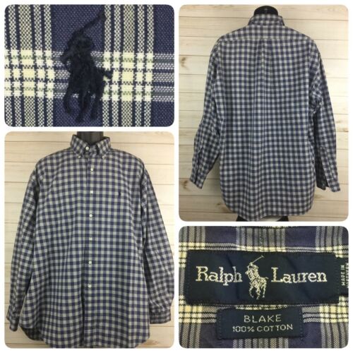 Ralph Lauren Men's Blake Dress Shirt XL Long Sleeves Blue White Plaid RN 41381