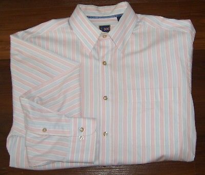 Mens T. HARRIS London XL Light Blue Pink White Stripe Cotton Dress Shirt 17 x 35
