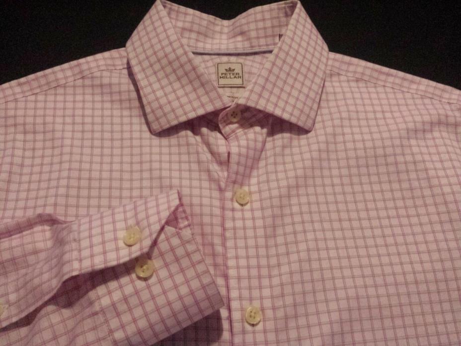Peter Millar Mens sz 15.5 Long Sleeve Button-Front Pink Plaid Check Shirt